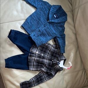 Blue and Plaid Fall Holiday Kids Shirt Sweater Set Andy and Evan 0-3